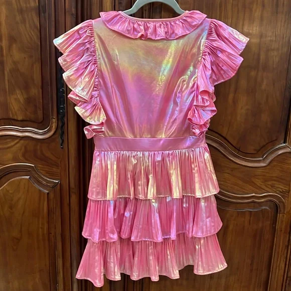 🎉Host Pick🎉 Queen of sparkles pink metallic ruffle dress size S - Picture 4 of 7